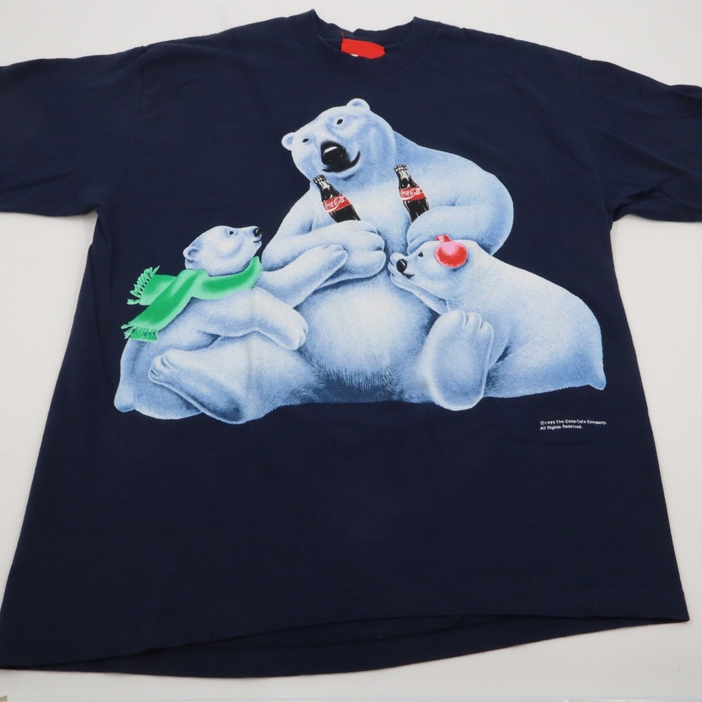Coke Graphic T-Shirt Mens XL Navy Blue Vintage‎ 1995 Polar Bears Single Stitch